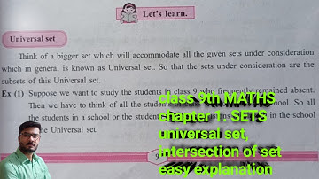Class 9 maths chapter 1. Sets universal set, complement of a set, intersections on set