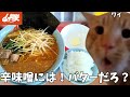 【山岡家】やっぱ辛味噌ラーメン中辛だよな!!バターとライスも頼んで腹パンになれ!!という話【クセになる味】#猫ミーム #猫マニ