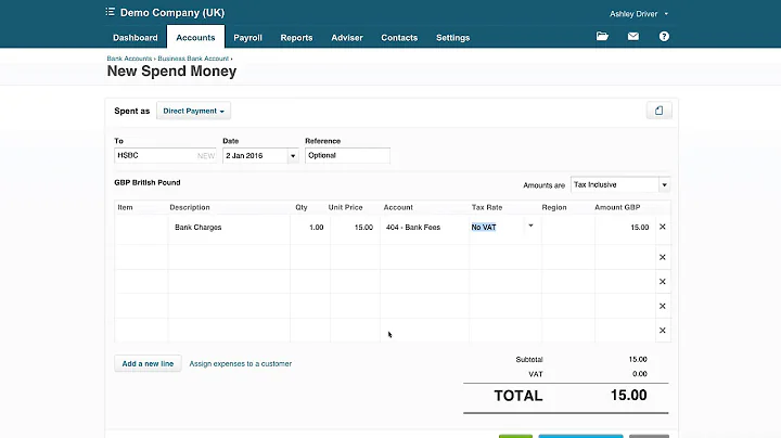 Cash Transaction in Xero