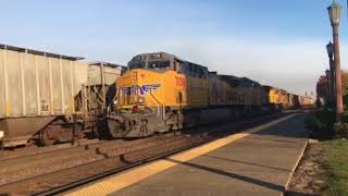 Triple Meet !!!  Doubled up empty coal train !! UP 7465 East 7158 West and Metra West Geneva 12/3/17