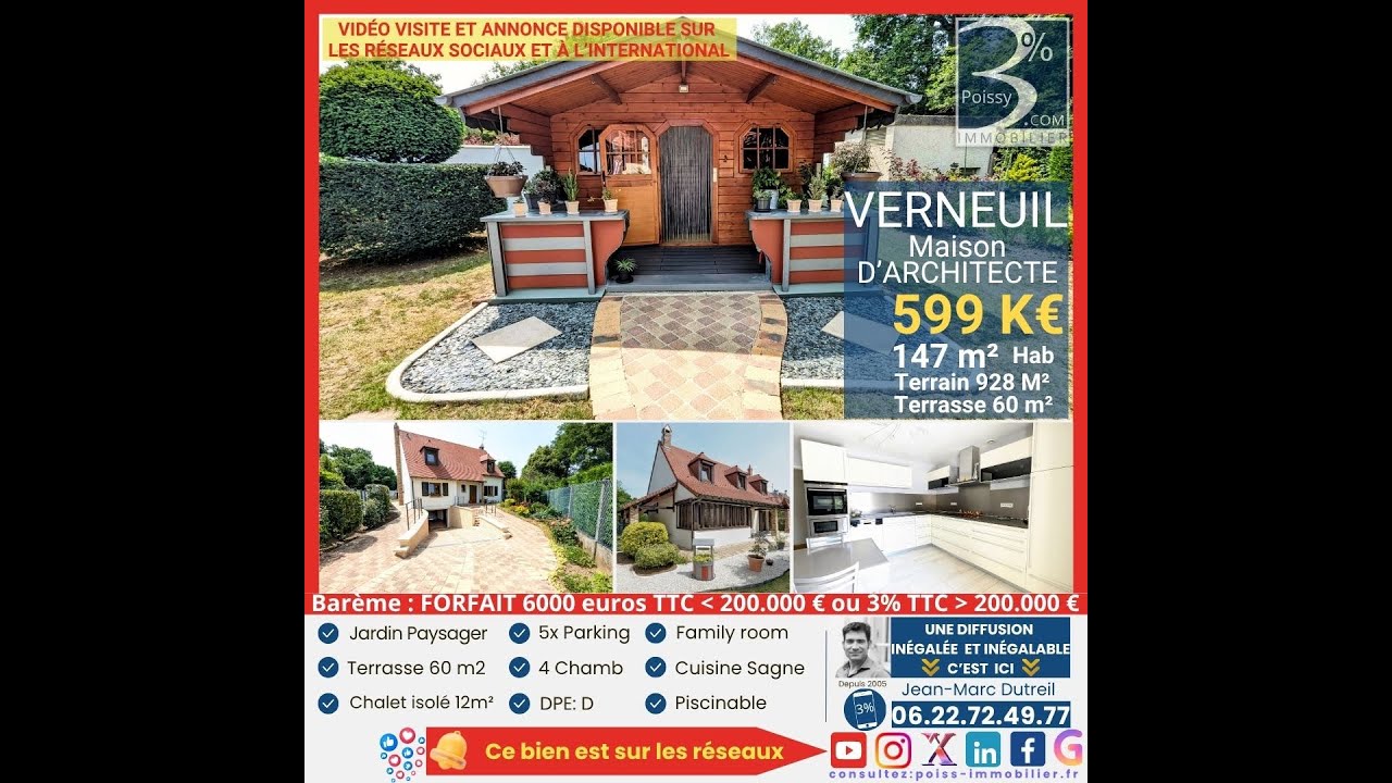 VENDU 📍VERNEUIL 💰 599 K€ 🔑  MAISON 147m² YVELINES 4CH+CHALET+terrain 928m²+terrasse 60m²