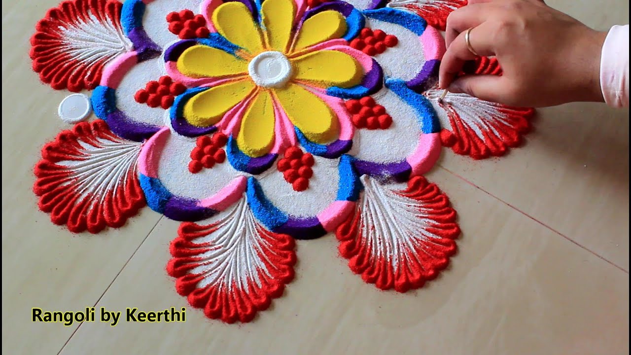 Easy new year rangoli design 2020 l Rangoli designs with colours l ...