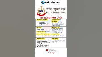 BSF Recruitment 2025 | New Vacancy 2025 | Daily Job Alerts #shorts