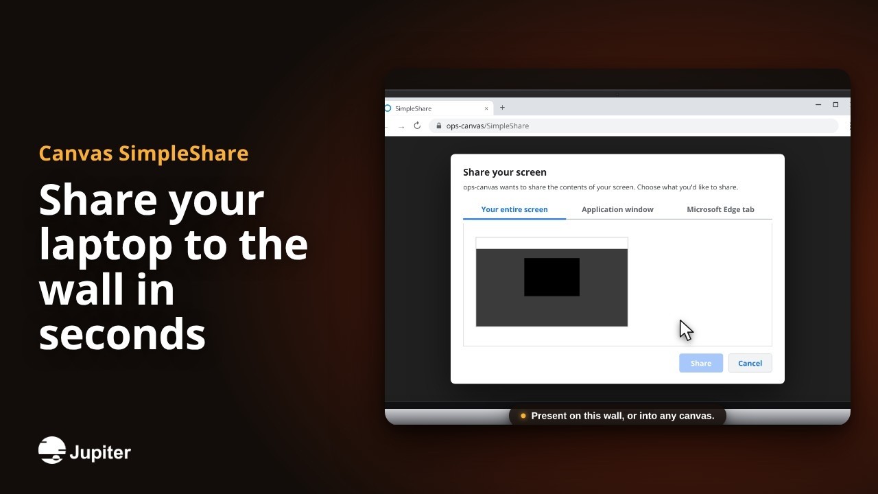 Share your laptop to the wall in seconds, Jupiter Canvas video