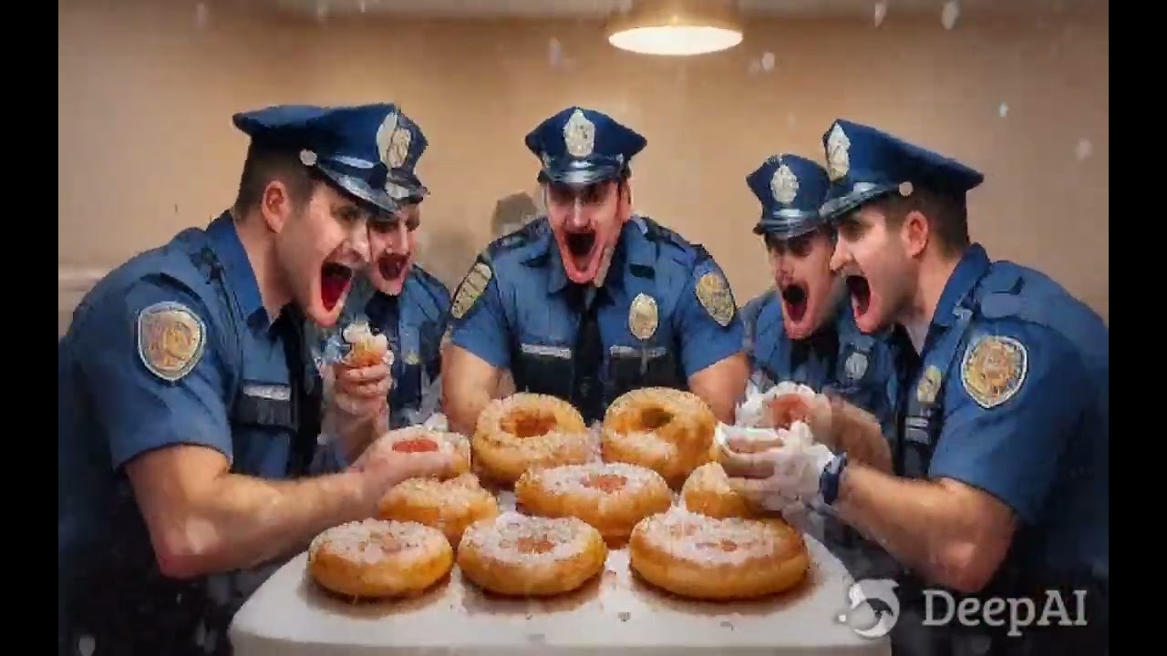 prompt:Police eating donuts 