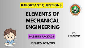 Elements of Mechanical Engineering | Important Questions BEMEM103/203 | VTU 22 Scheme