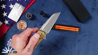 Machinewise Mojave #1351, Stonewashed S90V Blade, Gold/ Orange Anodized Titanium Handles