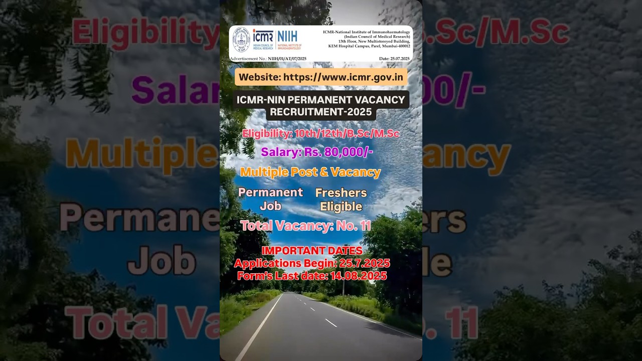 Permanent Job🔥/ ICMR Recruitment 2025 / Salary: Rs. 80,000 /Multiple Post Vacancy/Freshers eligible