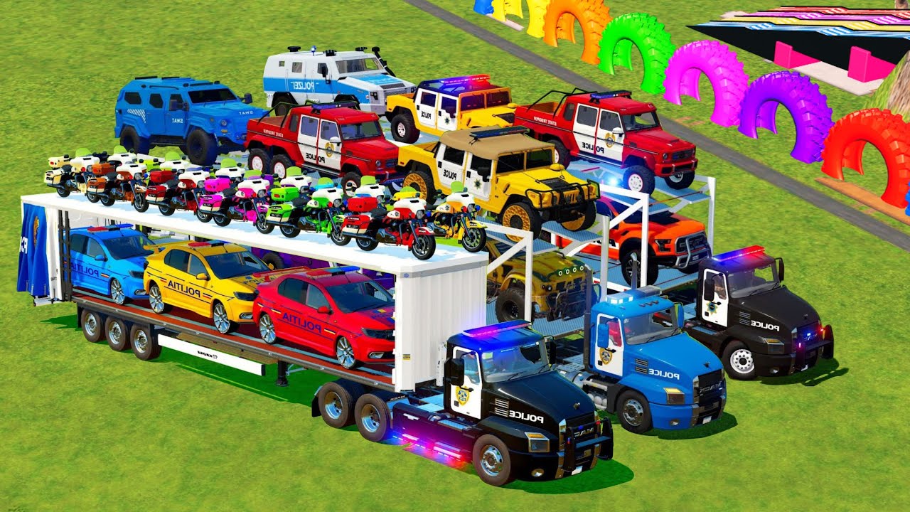 Amazing Moments live: Mixer trucks, Police Cars, Jumping from high hills - FS22 Live Highlight