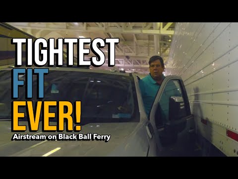 Loading the Airstream on the Blackball Ferry to Port Angeles