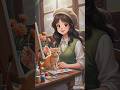 Cute Artist Girl and Her Little Kitten 🎨🐱✨ #shortvideo #wildlife #animals
