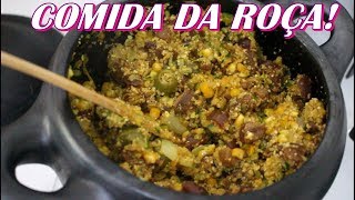 FAROFA DE TORRESMO COM SALADA BRANCA – MOLHO BRANCO – FEITA NA PANELA DE BARRO