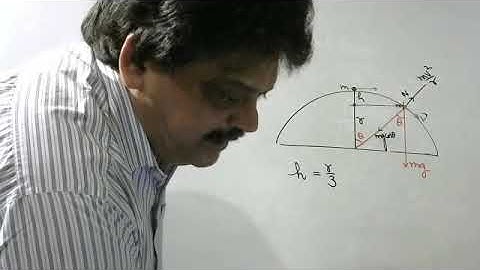 A small sphere of mass m is kept top of a smooth hemisphere of radius r. If it is slightly displaced