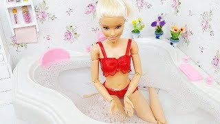 💜BARBIE MORNING ROUTINE💜CHELSEA 💜DRESS UP💜DOLLHOUSE💜BATHROOM BATHTUB