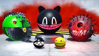 Robot Pacman & Chain Chomp VS Spike Robot Monster with Giant Cartoon Cat