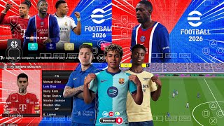 eFootball PES 2026 PPSSPP Android Offline Full Update UCL &amp; League Kits 26/27 Season 4k Graphics