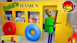 Baldis Basic In Real Life Fire Drill On Giant Lego Fort School Bus With Kindi Kids