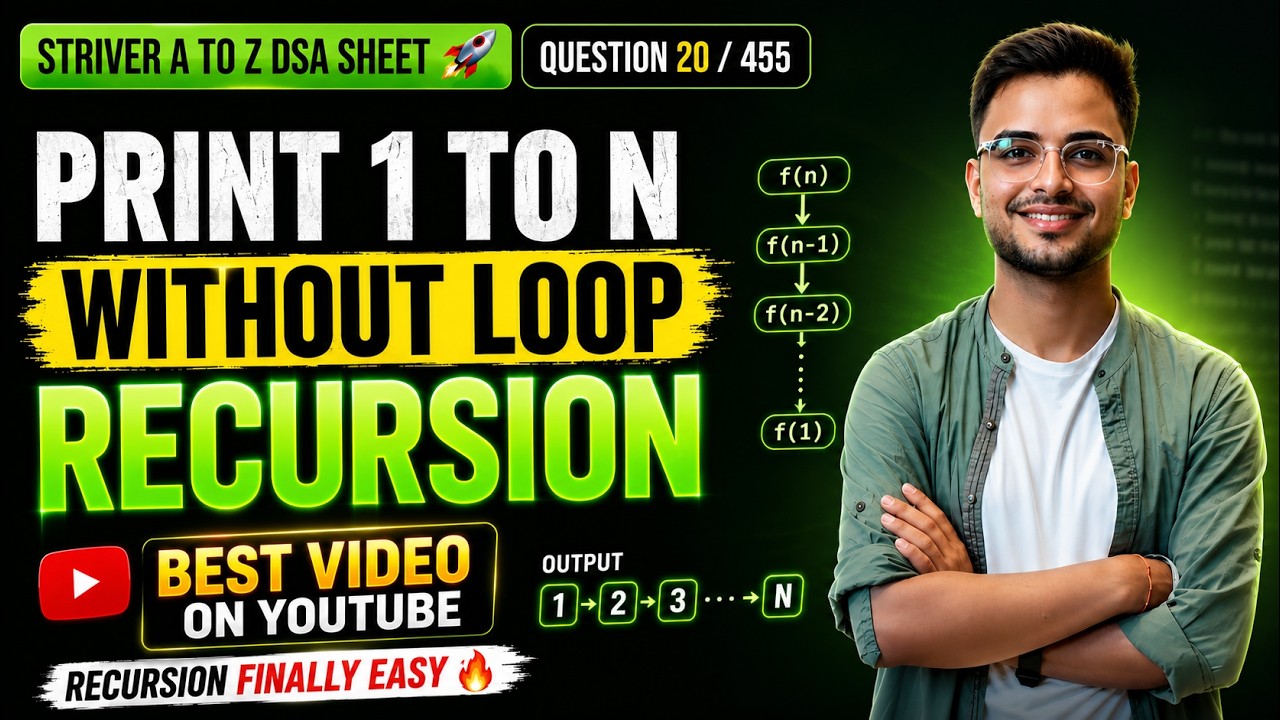 Print 1 to N Without Loop Using Recursion in Java | Striver A2Z DSA ...