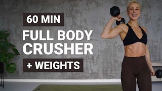 60 MIN FULL BODY CRUSHER WORKOUT | Dumbbell Full Body | Strength + HIIT | Super Sweaty | New