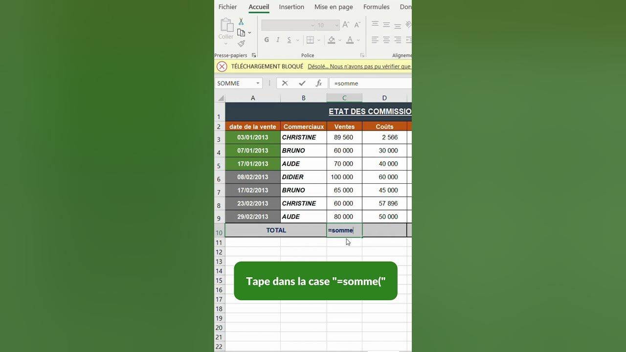 TUTO EXCEL additionner toutes tes ventes ? 😍 shorts excel 