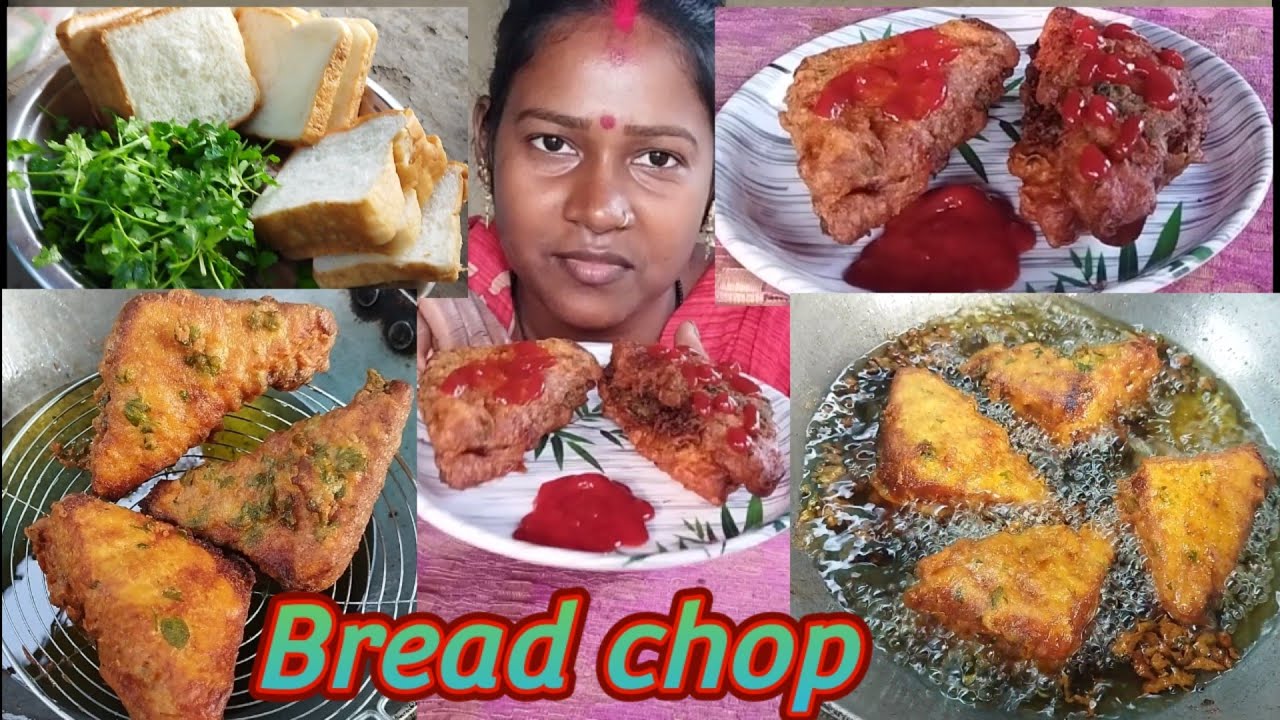 Eating bread chop Bread chop recipe //Bread pokora//How to make bread