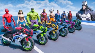 Racing Motorcycles Superheroes Ramp Challenge - Jumping Over The Giant Venom