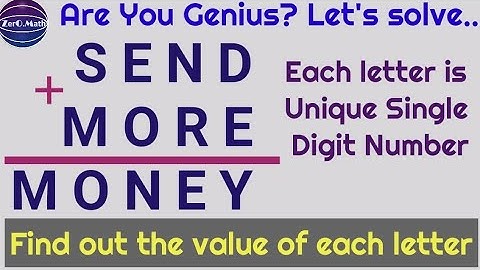 SEND+MORE=MONEY Solution | Crypt arithmetic Problem | Brain Teasers | Math Puzzle | Zero Math