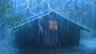 Sleeping Immediately with Heavy Rain and Powerful Thunder on a Tin Roof at Farmhouse in a Forest