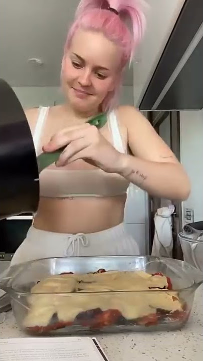 ANNE MARIE  making vegan moussaka.