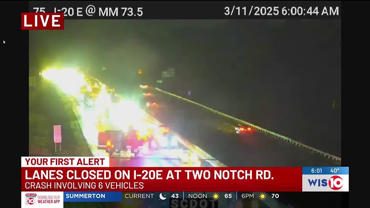 Six-vehicle crash on I-20 East causes all lanes to close - YouTube