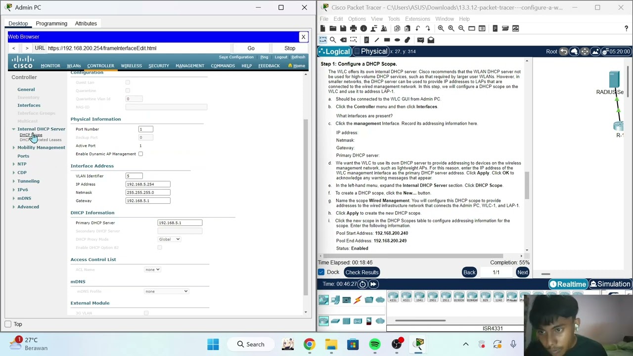 13.3.12 Packet Tracer - Configure a WPA2 Enterprise WLAN on the WLC