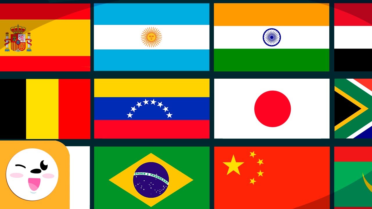 Conjunto de bandeiras de países de diferentes regiões em estilo