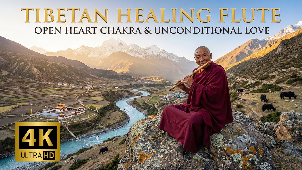 Tibetan Healing Flute 🌿 Open Heart Chakra & Unconditional Love | Real 4K UHD Nature