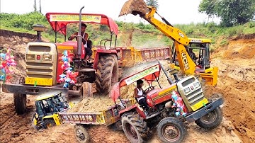 Jcb 3dx Backhoe Loader Machine Loading Mud In Massey Ferguson 7250 Di Tractor | Jcb Tractor | Jcb