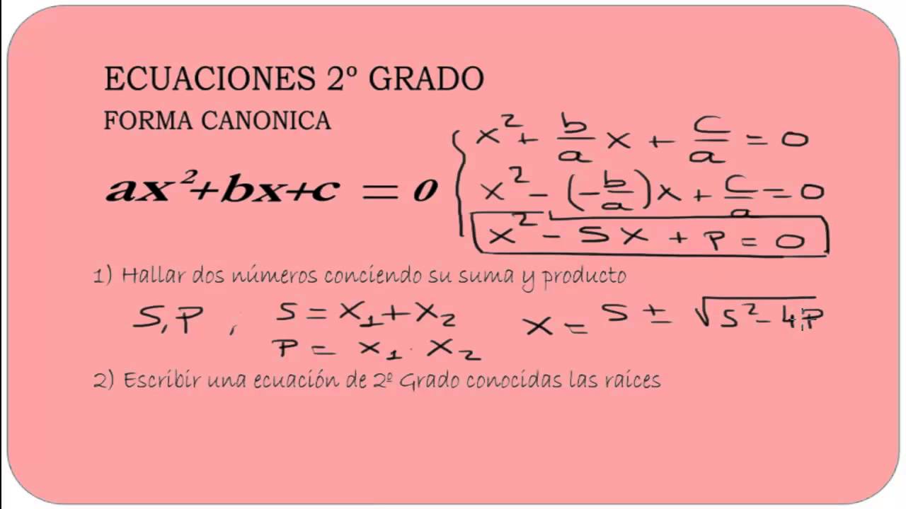 Forma Canonica Ecuacion De Segundo Grado Youtube