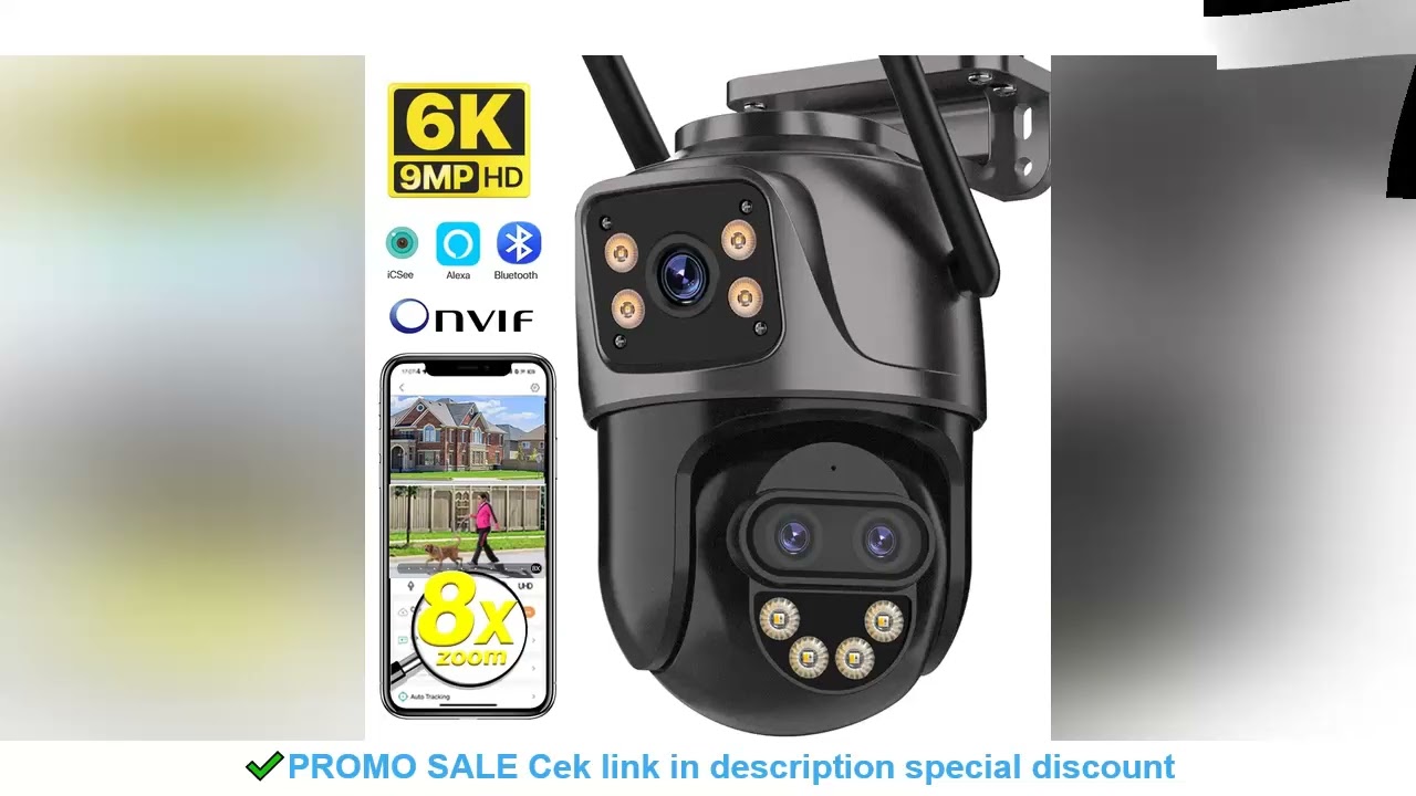 IP Camera 6K 9MP HD WiFi Outdoor Camera 8x Zoom Three Lens Dual Screen Home Security PTZ Camera 6MP