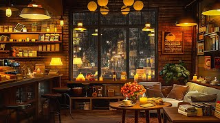 Rainy Night at Cozy Coffee Shop Ambience with Smooth Piano Jazz Instrumental Music for Relax, Study