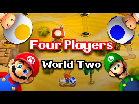New Super Mario Bros. Wii – 4 Players |  Walkthrough (100%) World 2