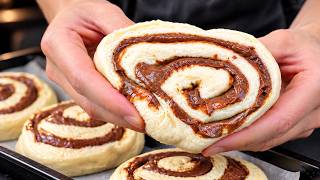 Such fluffy chocolate rolls made from LIQUID dough?! No kneading, no rolling! screenshot 5