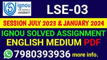 LSE 3 Solved Assignment 2023-24 English, LSE 3 Solved Assignment 23-24, LSE-03 Assignment