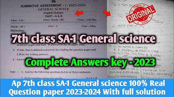 Ap sa1 7th class general science 💯real question paper 2023-24 answers|sa1 7th science answer key