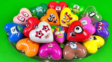 Mixing Rainbow CLAY with Numberblocks, Colourblocks inside Mini Heart Coloring! ASMR