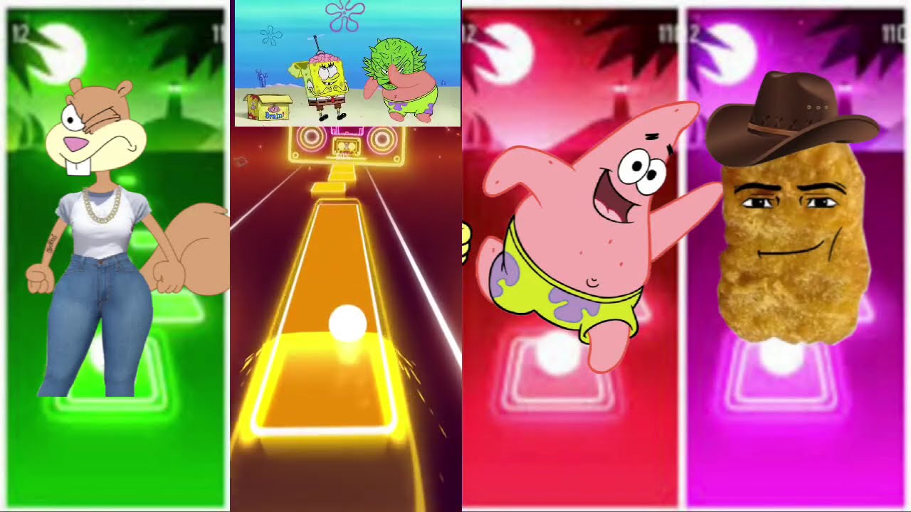 Sandy cheeks vs SpongeBob vs patric star ⭐ plankton Edm rush tiles hop 