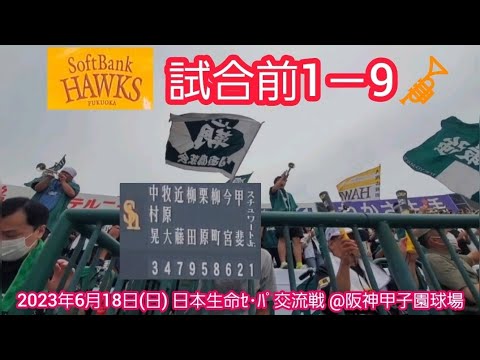 20230618　関西ﾎｰｸｽ大迫力！ 福岡ソフトバンクホークス 試合前1－9応援歌メドレー　鳴り物･声出し応援1-9🎺@阪神甲子園球場･ﾚﾌﾄ外野 日本生命ｾ･ﾊﾟ交流戦