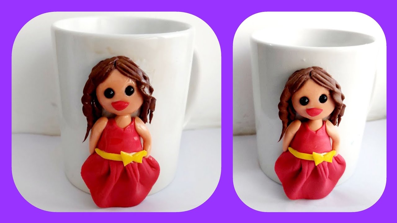 Decorate the cup with a dough girl doll YouTube