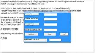 Learning Visual basic application - Direct Calculation of compressibility factor screenshot 5
