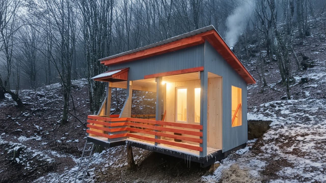 Building a Cozy Pile House Alone in the Snowy Forest | Start to Finish