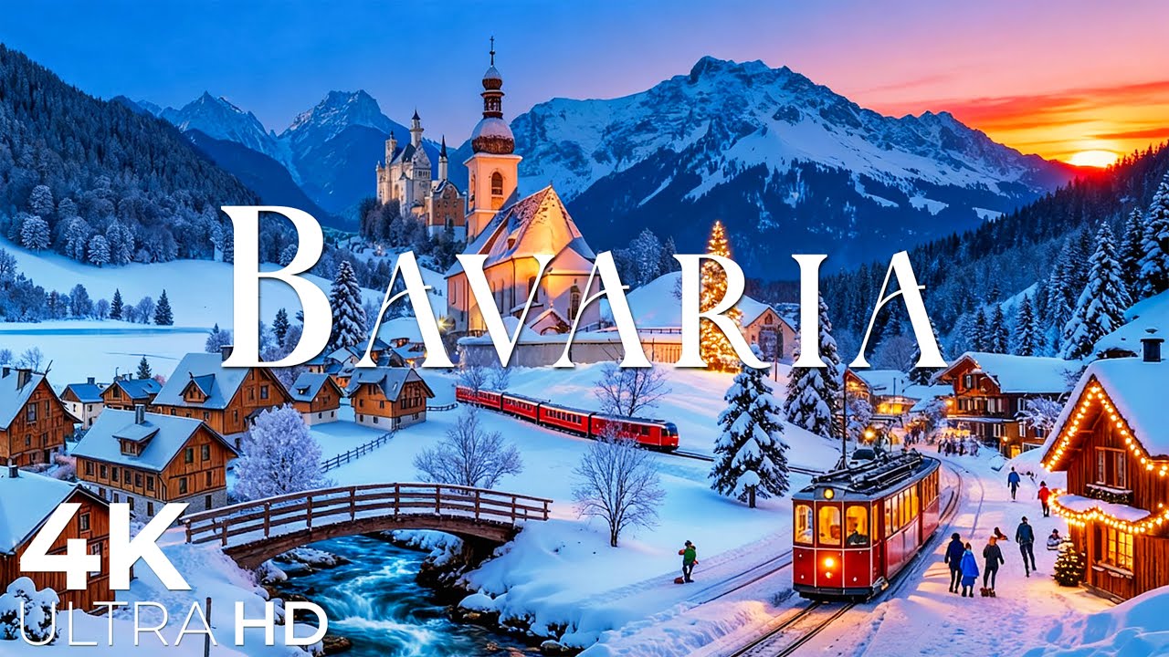 Зима в Баварии 4K ❄️ Заснеженные Альпы, уютные деревушки и мирные немецкие пейзажи