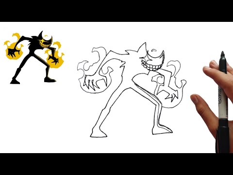How to draw Bendy Cutout (FNF: Indie Cross) - SketchOK