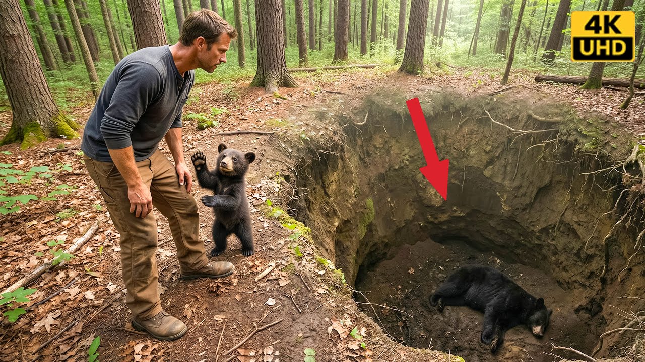 A Bear Cub Begged a Man for Help — To Save His Mother Trapped in a Sinkhole